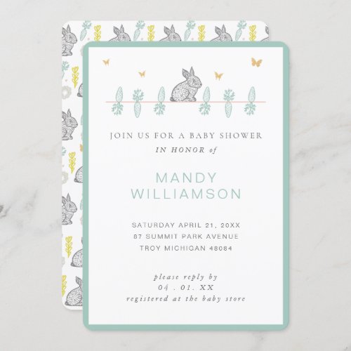 Country Bunny Rabbit Easter Baby Shower Invitation