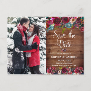Country Burgundy Red Floral Save the Date Photo Announcement Postcard