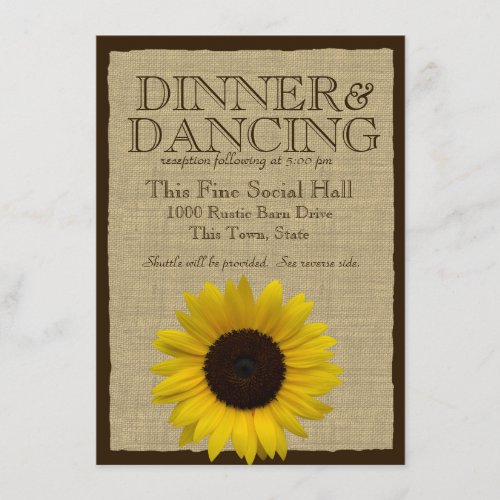 Country Burlap and Sunflower Wedding Information Enclosure Card