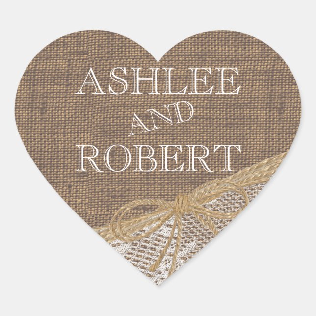 Country Burlap and Twine Heart Sticker (Front)
