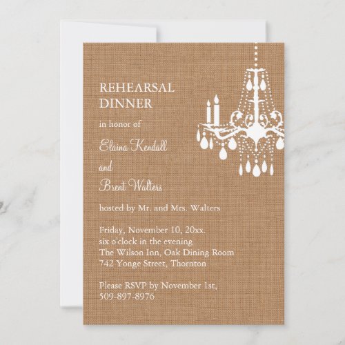 Country Burlap Chandelier Rehearsal Dinner Invite