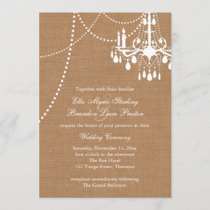 Country Burlap Chandelier Wedding Invitation