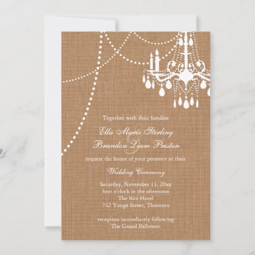 Country Burlap Chandelier Wedding Invitation