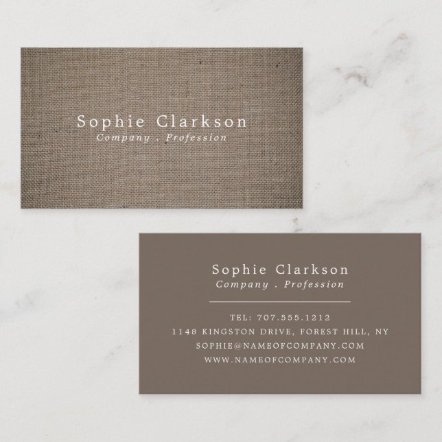 Country Burlap Effect, Rustic Business Card (Front/Back)