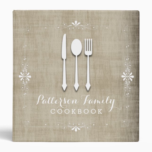 Country Burlap Family Recipe Cookbook Binder (Front)