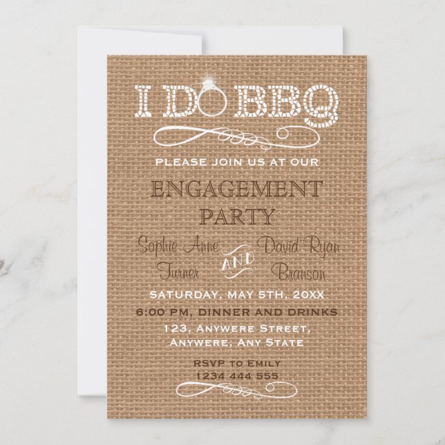 Country Burlap I DO BBQ Engagement Party Inviten Invitation (Front)
