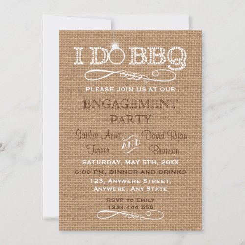 Country Burlap I DO BBQ Engagement Party Inviten Invitation