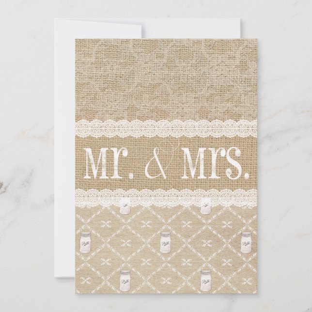 Country Burlap, Lace and Mason Jar Wedding Invitat Invitation (Front)