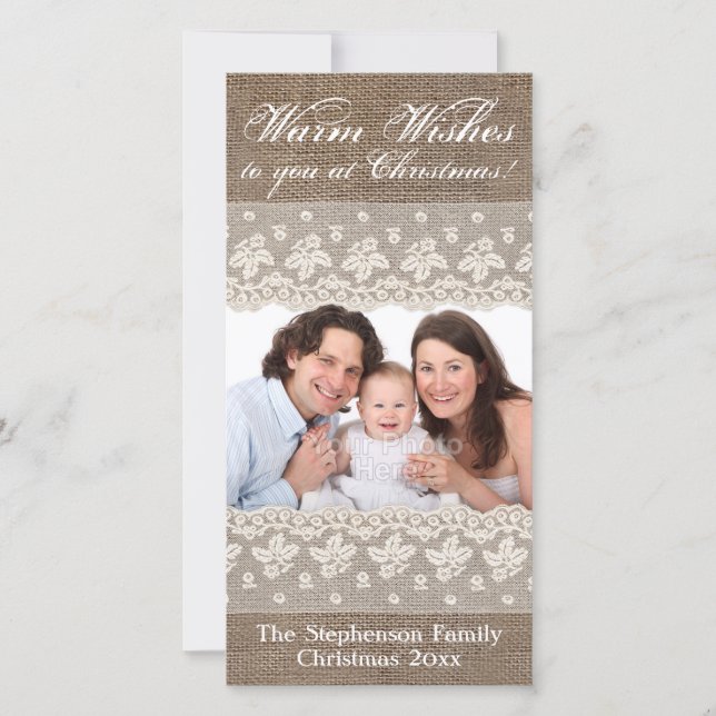 Country Burlap Lace Rustic Vintage Christmas Holiday Card (Front)