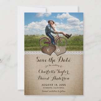 Country Burlap Lace Wedding Save The Date Photo