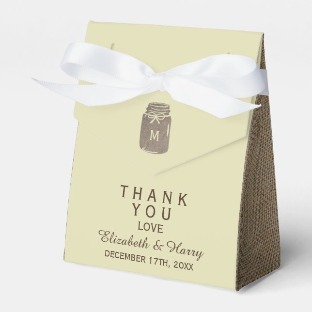 Country Burlap Mason Jar Wedding Favor Boxes (Front Side)