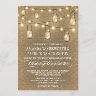 Country Burlap Mason Jar Wedding Invitations