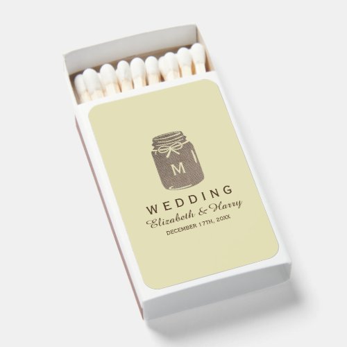 Country Burlap Mason Jar Wedding Matchboxes