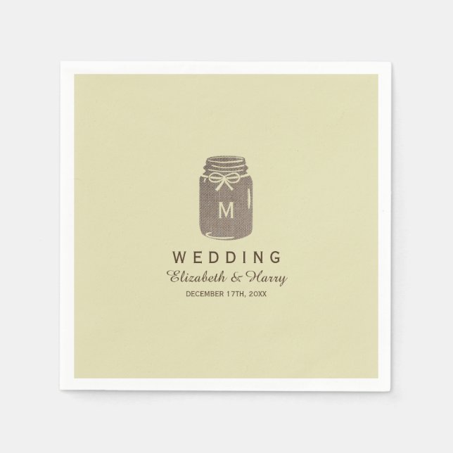Country Burlap Mason Jar Wedding Napkins (Front)