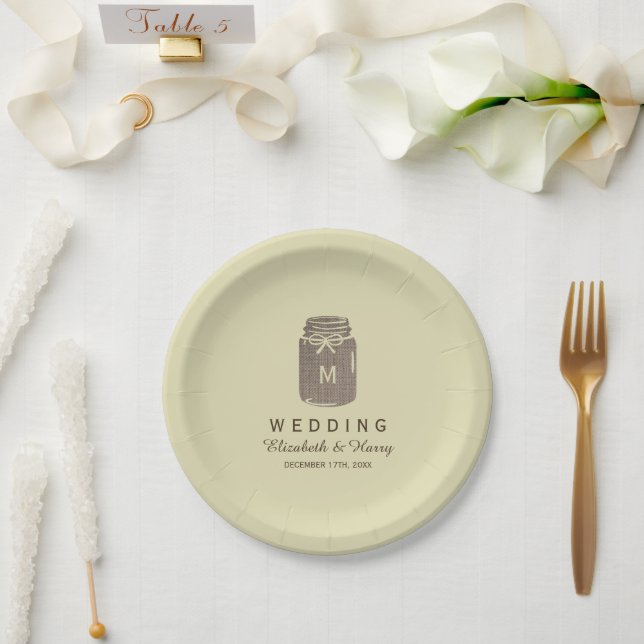 Country Burlap Mason Jar Wedding Paper Plates (Wedding)