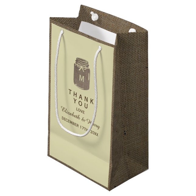 Country Burlap Mason Jar Wedding Thank You Small Gift Bag (Front Angled)