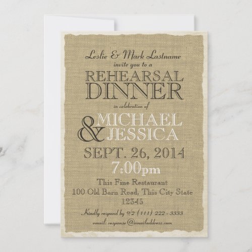 Country Burlap Rehearsal Dinner Card