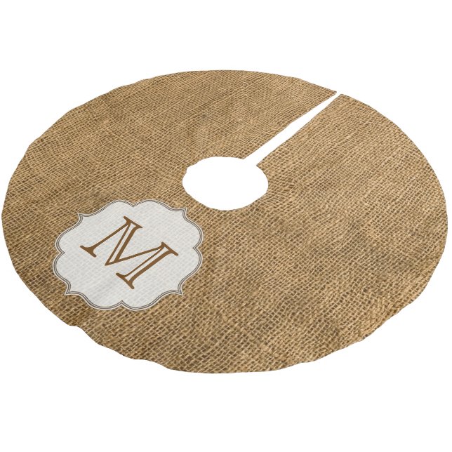 Country Burlap Rustic Monogram Initial Tree Skirt (Angled)