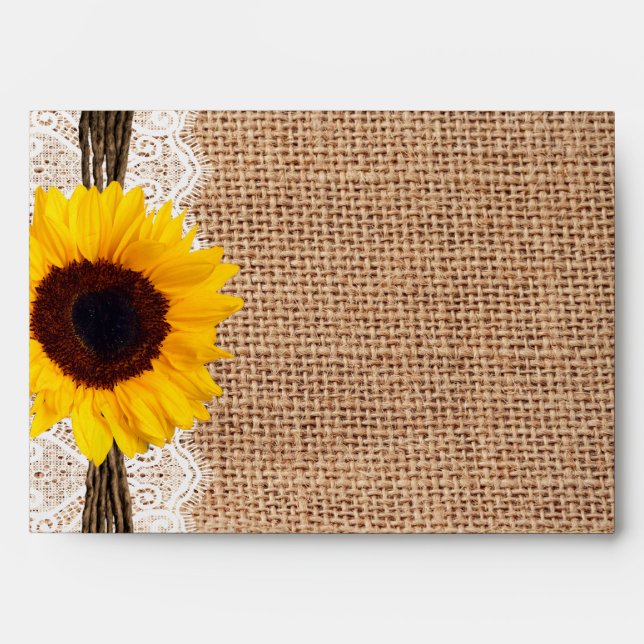 Country Burlap Sunflower Lace Twine Print Envelope (Front)
