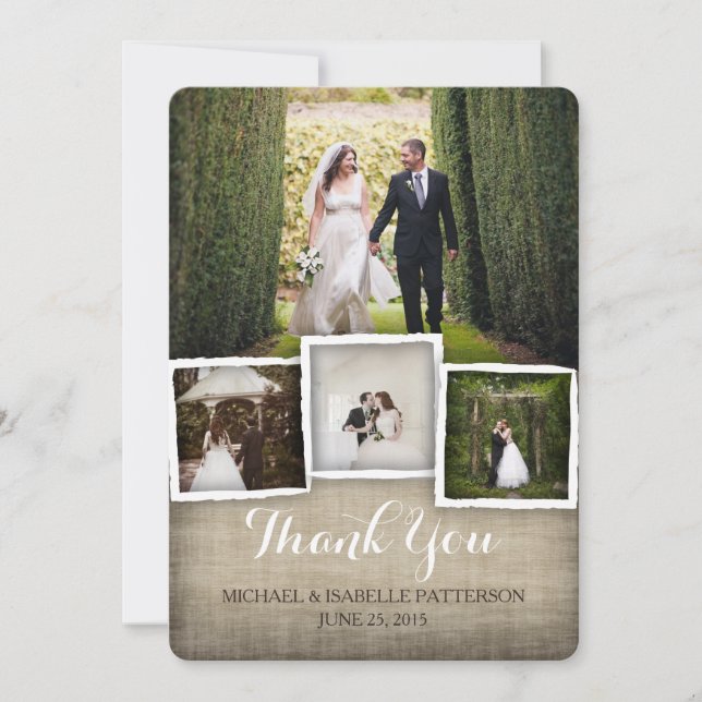 Country Burlap Wedding Photo Thank You Card (Front)