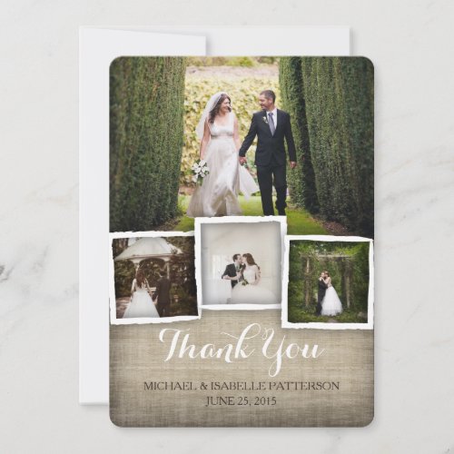 Country Burlap Wedding Photo Thank You Card