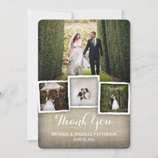 Country Burlap Wedding Photo Thank You Card Zazzle Com