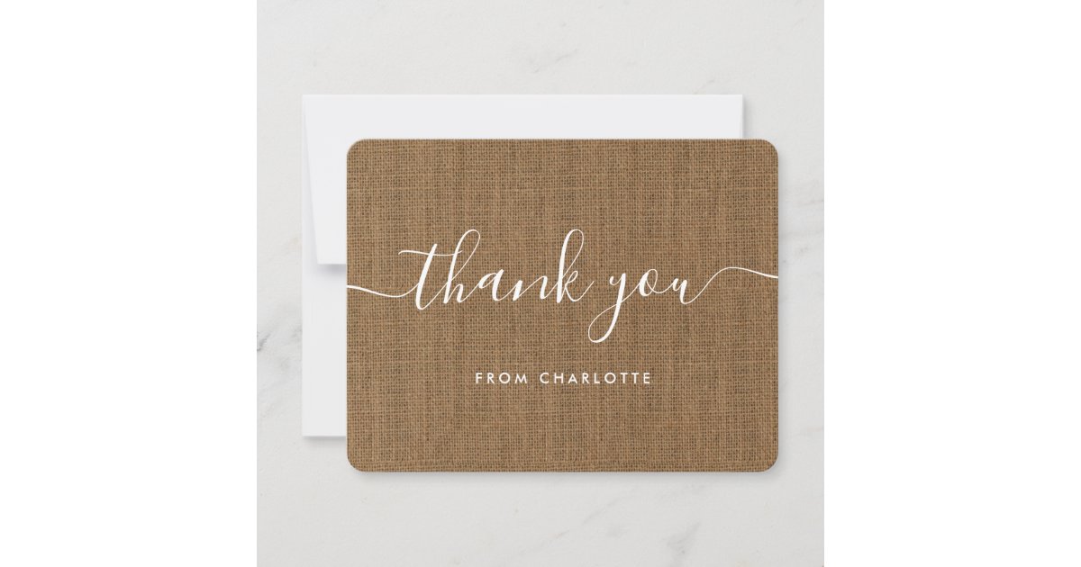 Country Burlap Wedding Shower Birthday Rustic Thank You Card | Zazzle