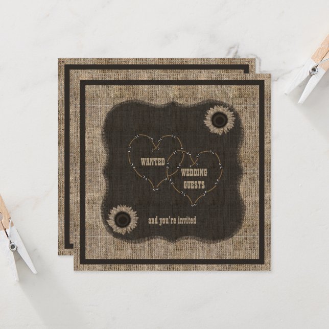 Country Burlap Western Wedding Invitation (Front/Back In Situ)