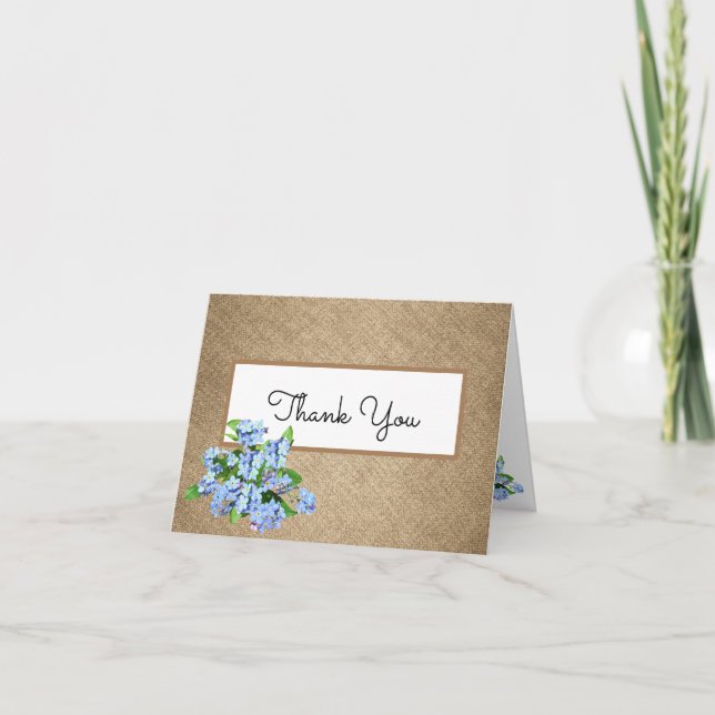 Country Burlap With Flowers Folded Thank You Card (Front)