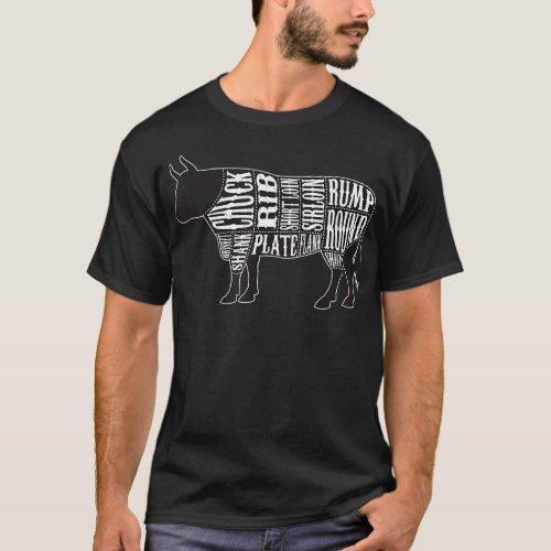 Country Butcher Cut Chart Bull Cow Beef Meat Large T_Shirt