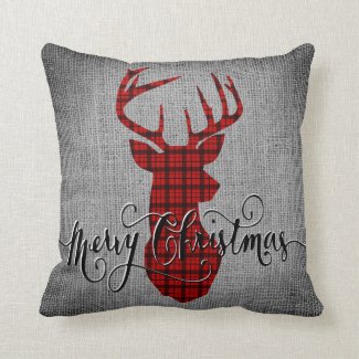 Country Cabin Christmas Deer Throw Pillow