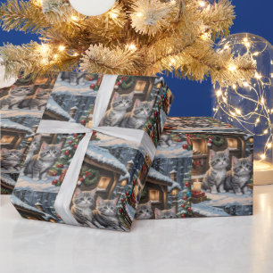 Country Cabin, Cute Kittens and Christmas Tree  Wrapping Paper