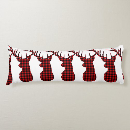 country cabin red buffalo plaid christmas deer body pillow