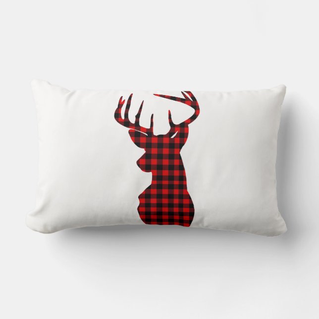 country cabin red buffalo plaid christmas deer lumbar pillow (Front)