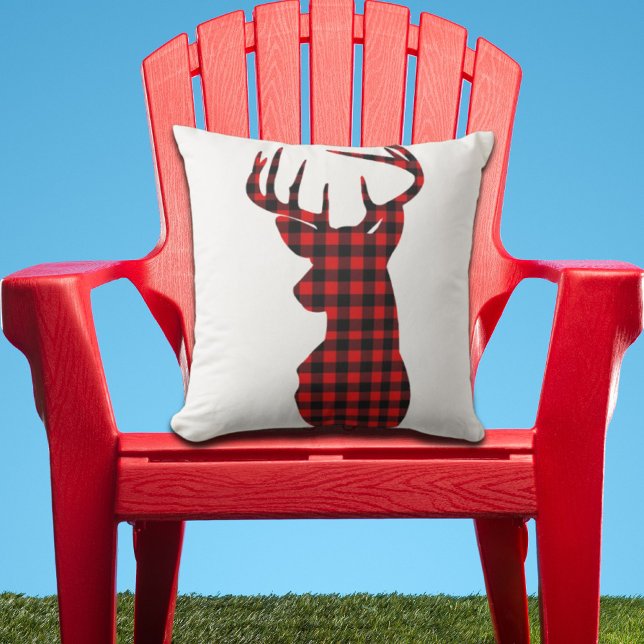 country cabin red buffalo plaid christmas deer outdoor pillow (country cabin red buffalo plaid christmas deer outdoor pillow)