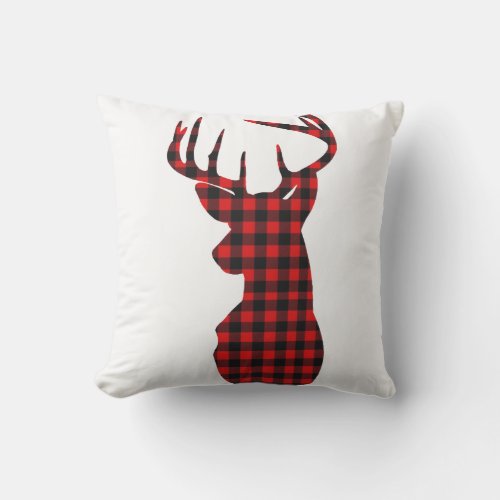 country cabin red buffalo plaid christmas deer outdoor pillow
