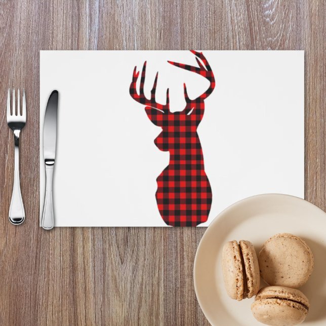 country cabin red buffalo plaid christmas deer placemat (country cabin red buffalo plaid christmas deer placemat)