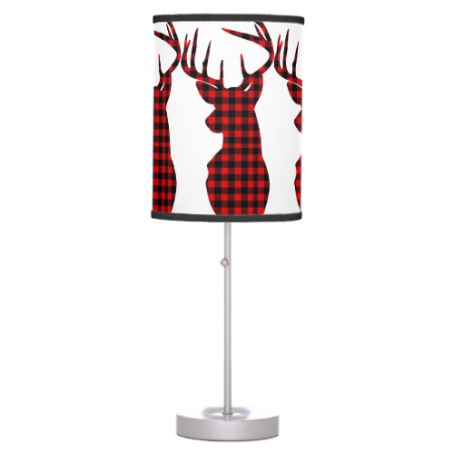 country cabin red buffalo plaid christmas deer table lamp