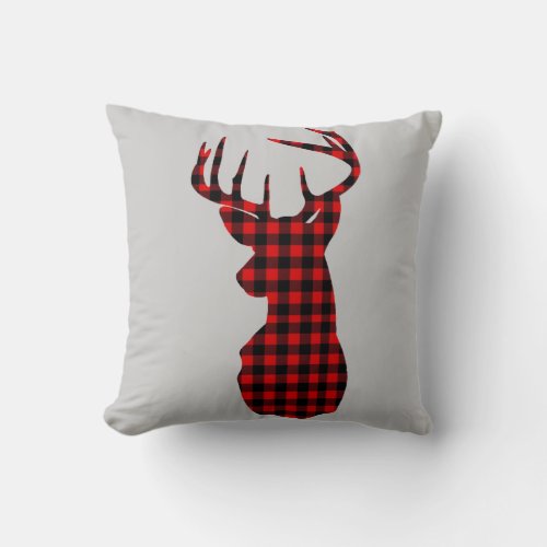 country cabin red buffalo plaid christmas deer throw pillow