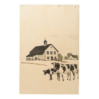 Country Calm” – Rural Farmhouse Cow & Barn Wall Ar Wood Wall Art