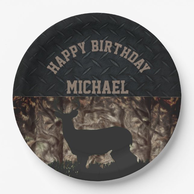 Country Camo Hunting Custom Birthday Plates (Front)