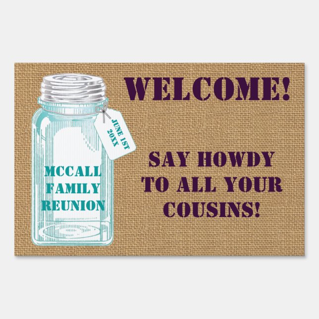 Country Canning Jar With Burlap Background Yard Sign (Front)