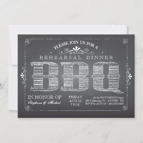 Country Chalkboard BBQ Rehearsal Dinner Invitation