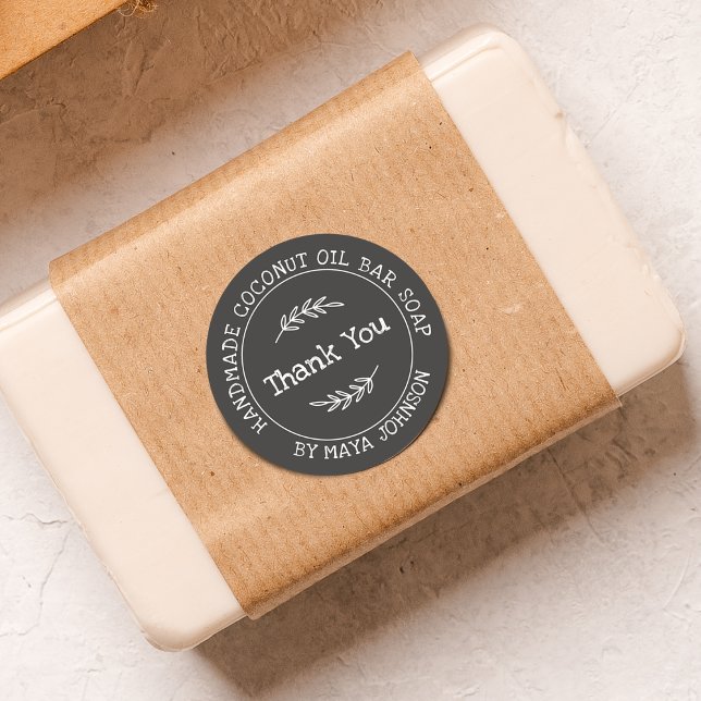 Country Charcoal Gray Handmade Thank You Classic Round Sticker (Country Charcoal Gray Handmade Thank You Classic Round Sticker)