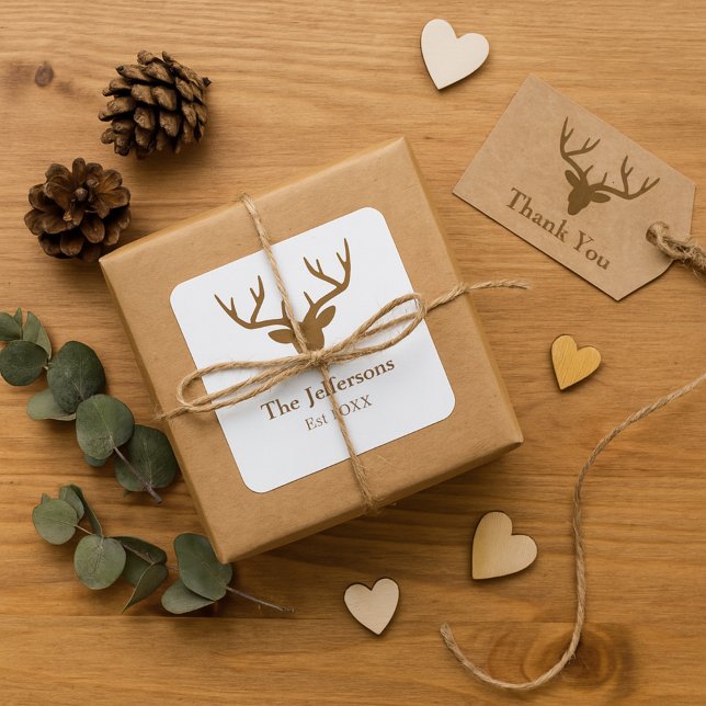 Country Charm Deer Antler Family Name Square Sticker (Creator Uploaded)