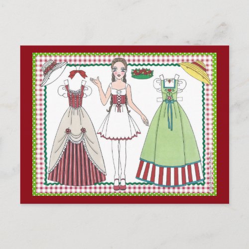 Country Charm Paper Doll Postcard