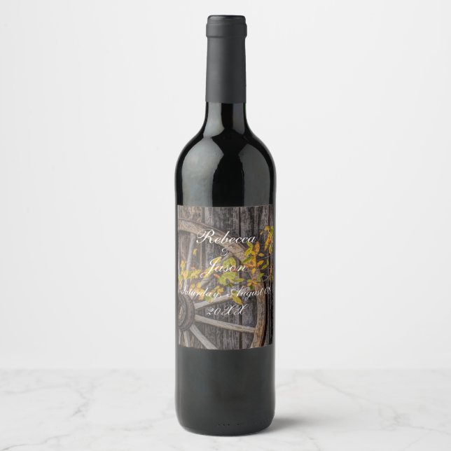 Country Charm - Rustic Western Wagon Wheel Wine Label (Front)