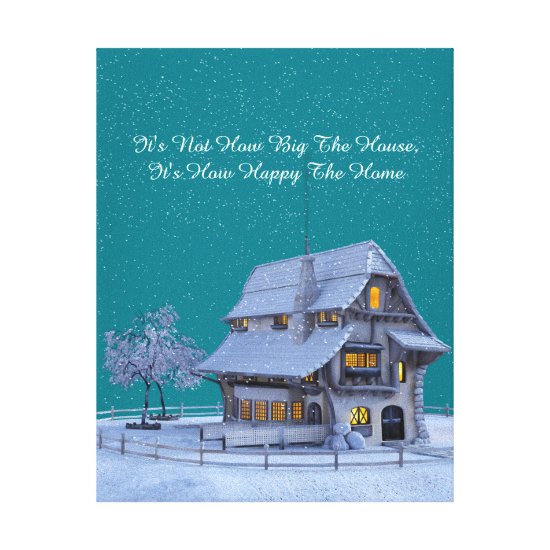 Country Chateau in Winter Scene "Happy Home" Quote Canvas Print