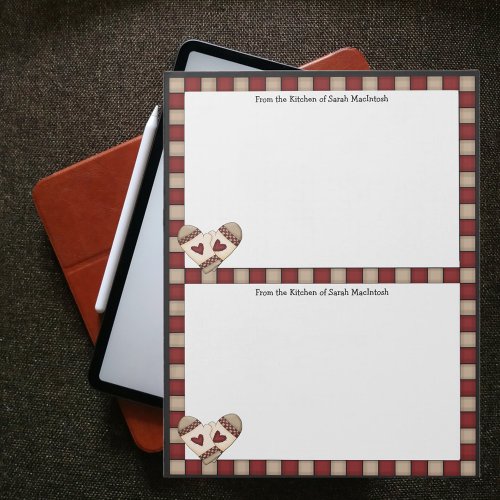 Country Check Recipes 2 Up Notepad