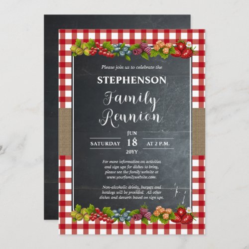 Country Checks Fruit and Chalkboard Family Reunion Invitation